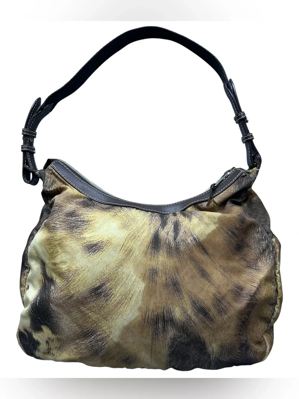 Roberto Cavalli Freedom Vintage Hobo Shoulder Bag Nylon Leather Animal Print Y2K